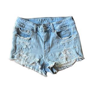 American Eagle Outfitters Light Wash Hi Rise Shortie Denim Shorts - Size 4